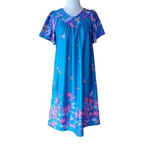 Vintage Unlabeled‎ Turquoise Floral Muumuu